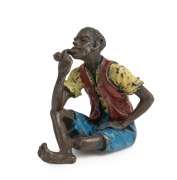 FRANZ BERGMANN Austrian cold painted bronze statue of a seated Nubian boy, early 20th century, stamped "B" in cartouche, 6cm high