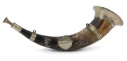 A Continental antique hunting horn with silver finished mounts, 19th century, ​​​​​​​37cm long