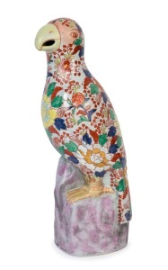 A Chinese Imari porcelain parrot statue, Qing Dynasty, 19th century, six character red mark to base, 39.5cm high
