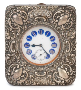 An antique sterling silver cased watch case and pocket watch with enamel dial, late 19th century, ​​​​​​​12cm high