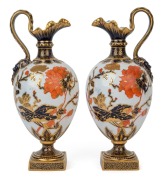 ROYAL CROWN DERBY pair of antique English porcelain ewers, 19th century, red factory mark to bases, ​​​​​​​27cm high