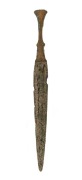 A fine Luristan bronze dagger with bone handle with carved linear motif. Minor ancient loss along the edge, Western Persia, circa 800 B.C. 33cm high