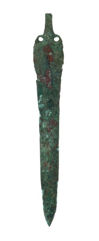 A fine Caspian Region bronze blade. A large example with two piercings above the tang. Circa 2nd to 1st Millennium B.C., North Western Persia, 38cm high