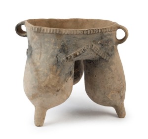 A Chinese Neolithic Qijia Culture pottery tripod vessel, circa 2200 to 1600 B.C. 27cm high