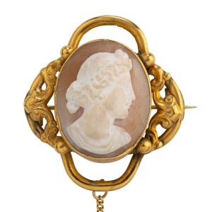 An antique yellow gold cameo portrait brooch, 19th century, ​​​​​​​4cm high