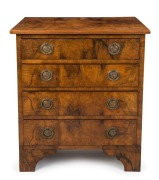 A Georgian dwarf chest of four drawers, walnut veneer with brass drop handles, 18th century, 75cm high, 62cm wide, 46cm deep