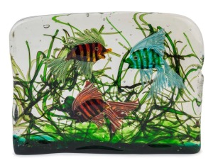 CENEDESE "Aquarium" Murano glass fish block by ALFREDO BARBINI, circa 1960, an impressive 24cm high, 32cm wide, 7cm deep