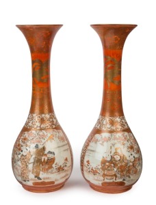 A pair of Kutani ware Japanese porcelain vases, Meiji period, 19th century, six character mark to base, ​​​​​​​30.5cm high