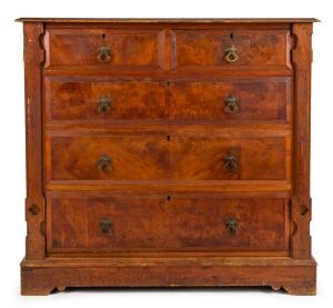 An antique Australian huon pine five drawer chest with Gothic pilasters, 19th century, ​​​​​​​103cm high, 107cm wide, 46cm deep