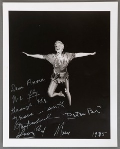Mary Martin signed photo, taken during a performance of Peter Pan