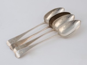 Set of four Georgian sterling silver tablespoons, made in London, early 19th century, 22cm long, 230 grams total