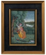 An Indian painting of a courting couple on a swing, 20th century, ​​​​​​​19 x 14cm, 29 x 24cm overall - 2