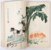 QI BAISHI: A collection of woodblock colour prints on ricepaper by Qi Baishi, Zhang Daqian, Chen Shizeng in two volumes with paper wrappers. Each volume with calligraphy “Beijing Rong Bao Zhai new edit of selected painting series. 91 years old Baishi old - 9