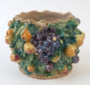 A vintage Italian ceramic jardinière with applied fruit decoration, mid 20th century, 20cm high, 25cm wide