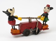 MICKEY & MINNIE MOUSE: wind-up Hand Car (Model No, 1100, with key), made by The Lionel Corp (New York); in good original condition (Mickey missing tail); length 26cm, height 15cm. - 2