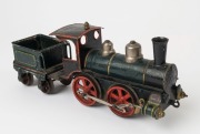 MARKLIN (Germany): Gauge II cast iron wind-up locomotive and tender, 0-4-0 configuration, Marklin company mark on front of engine, original key, length (with tender) 30cm, height 11cm, weight 1.23kg; c.1930s. - 2