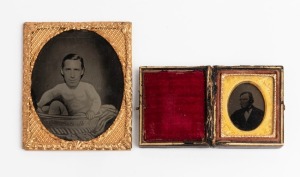 Two Ambrotype antique photographs 19th century, ​​​​​​​the larger example 8.5 x 7cm overall