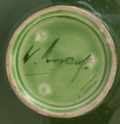 MOORCROFT "Flamminian" ware green glazed pottery vase with foliate&nbsp;roundel and two handles, circa 1905-1915, impressed mark "Moorcroft, Burslem" with green underglaze signature "W. Moorcroft", 20.5cm high - 3