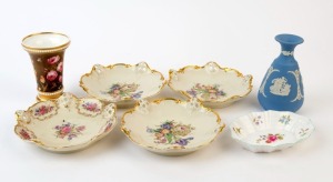 SPODE spill vase (circa 1815), WEDGWOOD Jasper ware, SHELLEY porcelain dish, ROSENTHAL set of four German porcelain dishes, (7 items), the Spode vase 11.5cm high
