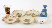 SPODE spill vase (circa 1815), WEDGWOOD Jasper ware, SHELLEY porcelain dish, ROSENTHAL set of four German porcelain dishes, (7 items), ​​​​​​​the Spode vase 11.5cm high