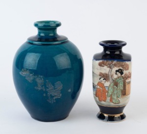 A Chinese blue glazed pottery vase together with a SATSUMA Japanese miniature vase, (2 items), 13cm and 10.5cm high