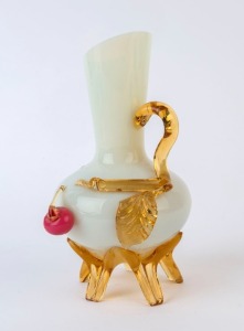 STEVENS & WILLIAMS antique English glass vase with applied cherry decoration, 19th century, ​​​​​​​16cm high