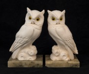 An Italian pair of owl bookends, resin and alabaster, mid to late 20th century, 19cm high