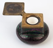 LOETZ Art Nouveau iridescent glass inkwell with engraved lid circa 1900, ​​​​​​​7cm high, 11cm wide - 2