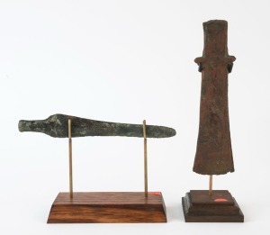 Two Western Asiatic bronze blades, one dagger and one axe, circa 2nd to 1st millennium B.C. 17cm high and 16cm high