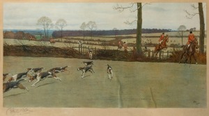 CECIL ALDIN (1870-1935), (fox hunting scene), colour lithograph,  signed in pencil lower left, 38 x 67cm, 62 x 93cm overall