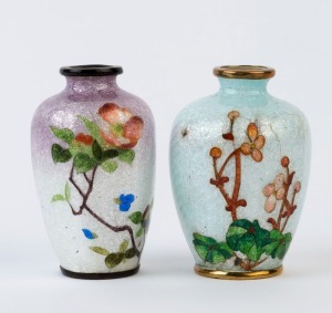 Two Japanese miniature Ginbari cloisonne vase, Meiji period 19th/20th century, seal mark to the base of one, ​​​​​​​5.5cm and 6cm high