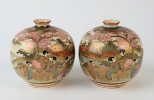 SATSUMA pair of Japanese earthenware spherical vases, Meiji period, 20th century, ​​​​​​​11cm high