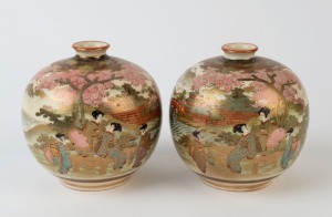 SATSUMA pair of Japanese earthenware spherical vases, Meiji period, 20th century, 11cm high