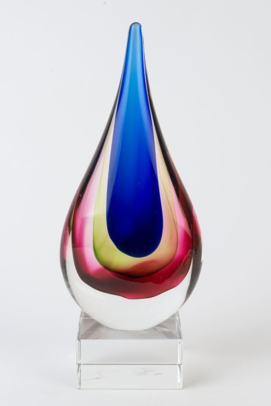 Sommerso teardrop shaped ornament, late 20th century, 20.5cm high