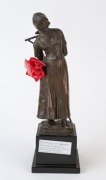 A French antique bronze and black slate statue of a peasant woman, 19th/20th century, A/F. ​​​​​​​31cm high