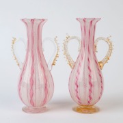 A near pair of pink and white latticino Murano glass vases, early to mid 20th century, ​​​​​​​15cm high