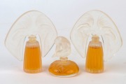 LALIQUE group of three French perfume bottles, glass and plastic, 21st century, the largest 7cm high