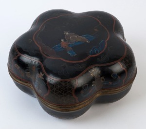 A Chinese lacquer ware lobed lidded box, 20th century, 13cm high, 27cm wide