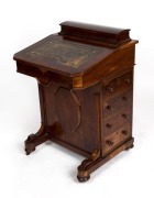 An antique English burr walnut lady's Davenport desk with embossed and tooled leather top, 19th century, ​​​​​​​84cm high, 56cm wide, 54cm deep