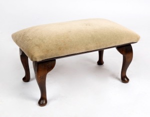 An adjustable footstool with cabriole legs and olive green velvet adjustable top, late 20th century, 22cm high, 52cm wide, 32cm deep