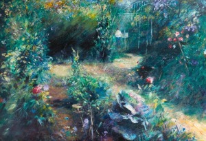 JOHN HOWLEY (1931-2020), (garden scene), oil on canvas, signed lower right "Howley", 72 x 108cm, 84 x 120cm overall