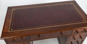 An antique English mahogany twin pedestal ladies desk with burgundy embossed tooled leather top, 19th century, 71cm high, 106cm wide, 60cm deep - 2