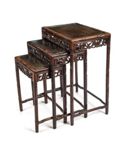 A nest of three Chinese rosewood tables, 19th/20th century, ​​​​​​​the largest 71cm high, 51cm wide, 36cm deep