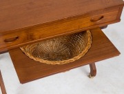 A Danish teak sewing tidy worktable with basket undercarriage, circa 1970, 59cm high, 69cm wide, 43cm deep - 2