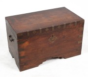 An Anglo-Indian teak travel trunk, interior attractively fitted with lift-out tray and carved compartments, with original brass escutcheons and bindings, a very attractive piece, early 19th century. 50cm high, 82cm wide, 48cm deep - 2