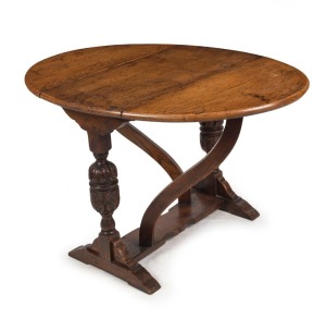 An antique English oak drop-side occasional table in the Tudor style, 19th century, 54cm high, 36cm (extends to 93cm) wide, 67cm deep