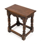 An antique English oak peg jointed stool, 19th century, ​​​​​​​44cm high, 38cm wide, 29cm deep