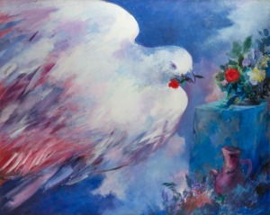 JOHN HOWLEY (1931-2020), (the dove), oil on canvas, 121 x 155cm, 135 x 164cm overall