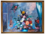 JOHN HOWLEY (1931-2020), (floral still life with birds), oil on canvas, signed lower right "Howley" 121 x 155cm, 135 x 164cm overall