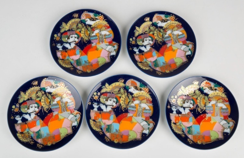 BJORN WIINBLAD set of five Rosenthal Studio-Linie porcelain wall plates, 15.5cm diameter